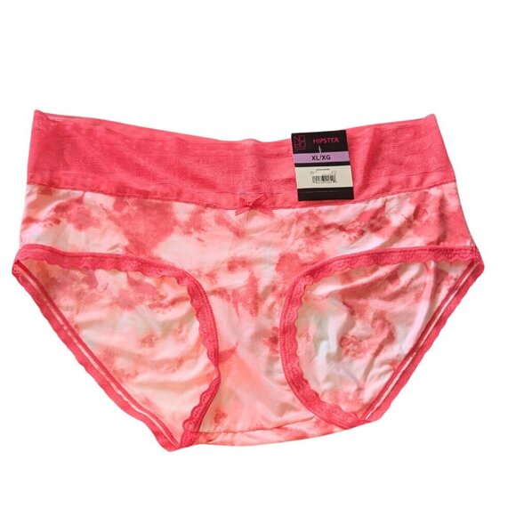 XXL PINK WHITE HIPSTER PANTIES LACE FLORAL NO BIND BAND SILKY GATHERED BACK NWT - Picture 1 of 1